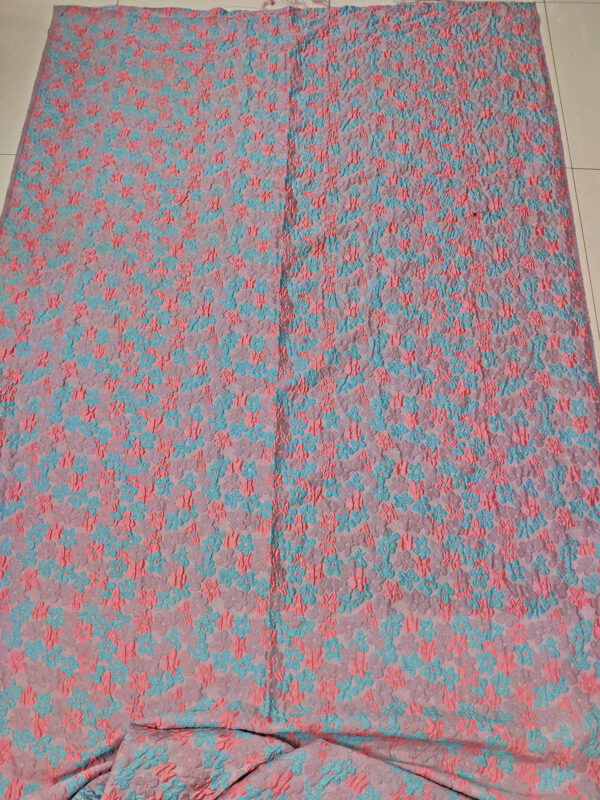 Pink jacquard with light blue and pink flowers - Image 2