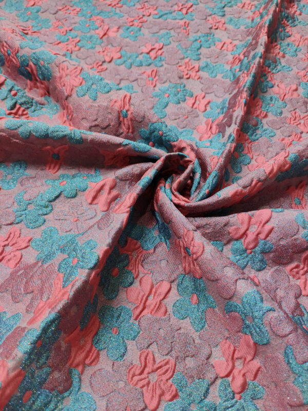 Pink jacquard with light blue and pink flowers - Image 3