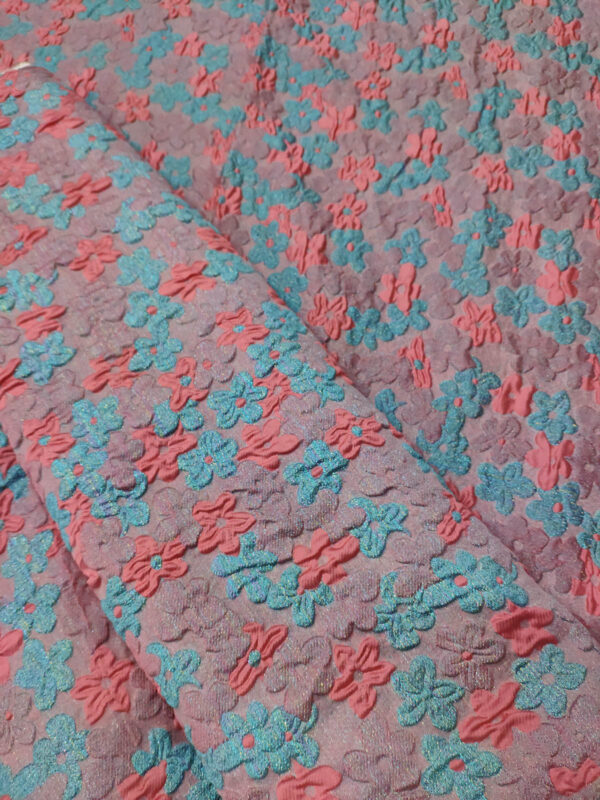 Pink jacquard with light blue and pink flowers