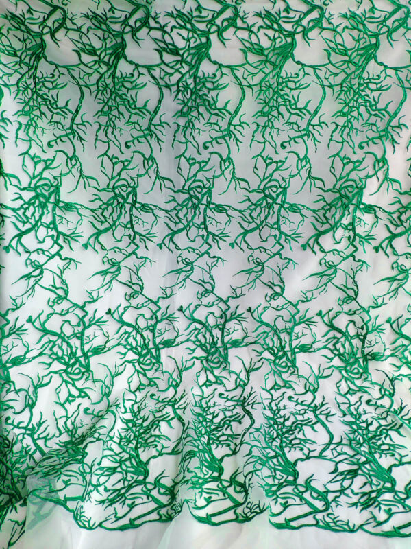 Green embroidered lace fabric on white net #80561 - Image 2