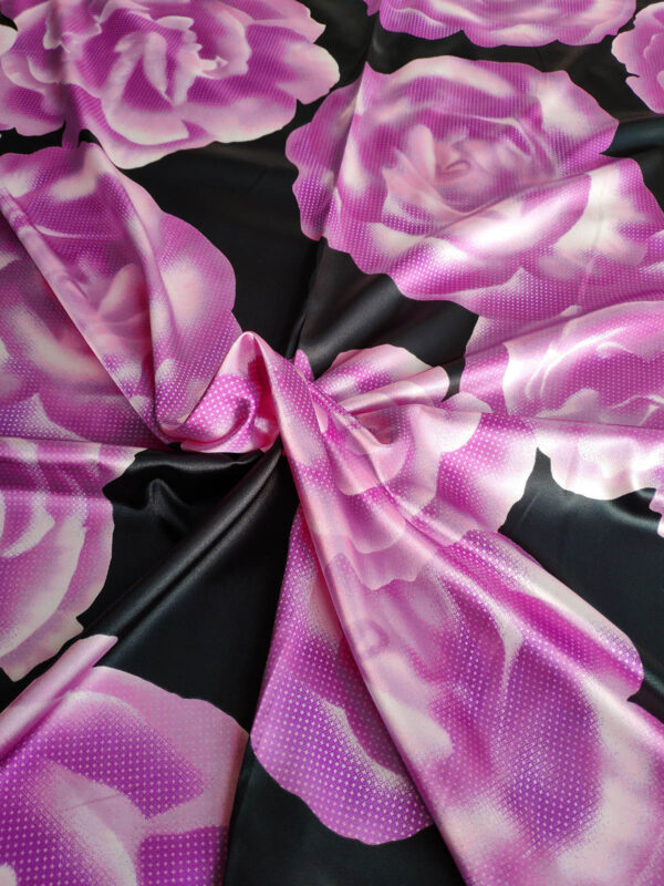 Black and purple floral satin fabric #80368 - Image 3