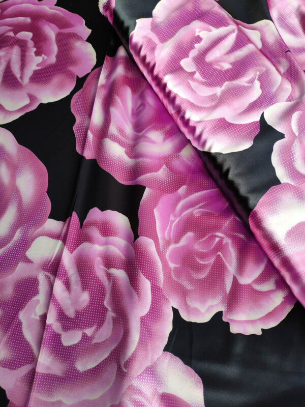 Black and purple floral satin fabric #80368 - Image 2