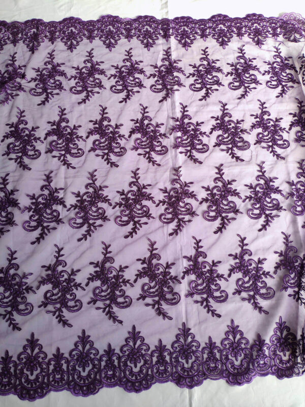 Purple embroidered lace fabric #80111 - Image 3