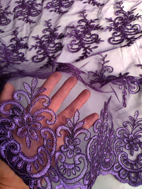 Purple embroidered lace fabric #80111 - Image 4