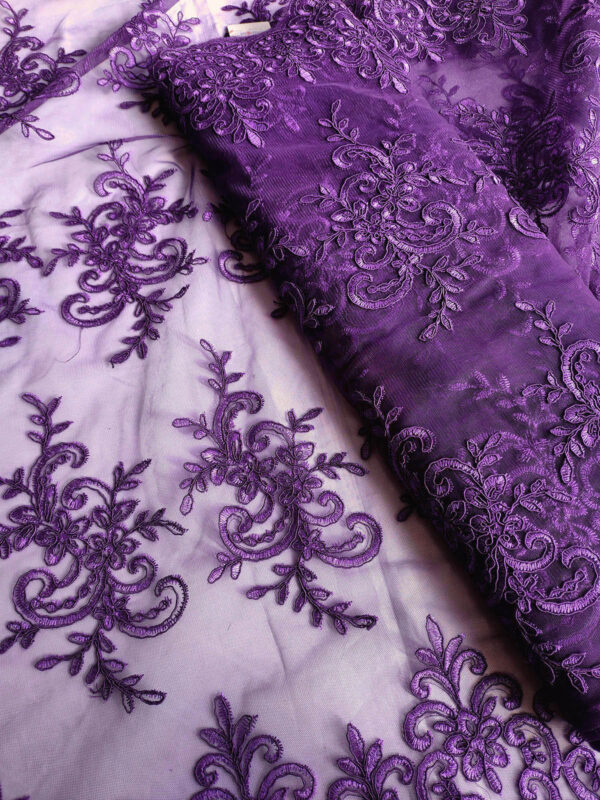 Purple embroidered lace fabric #80111