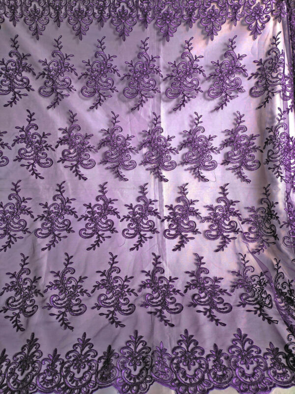 Purple embroidered lace fabric #80111 - Image 2