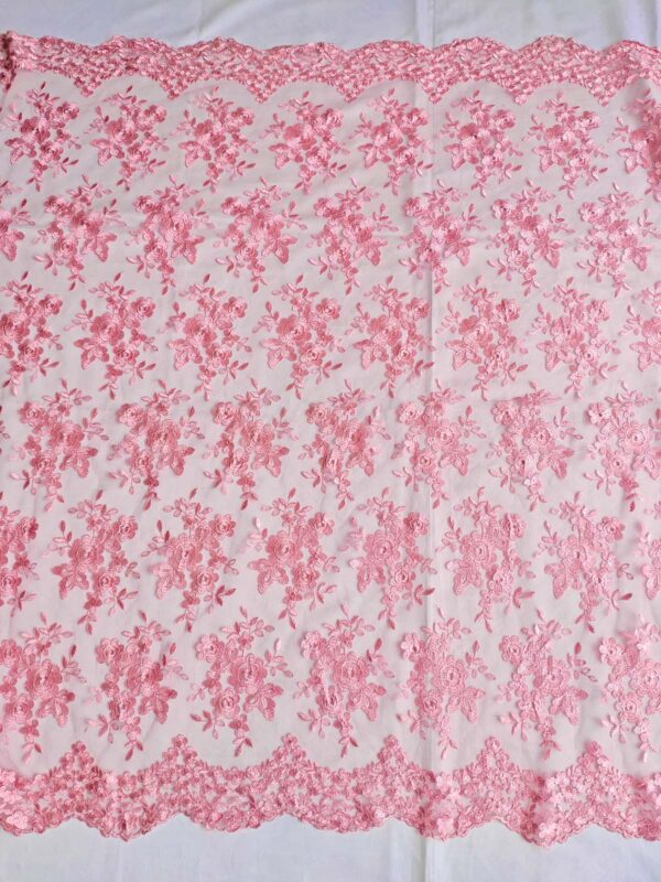 Pink floral embroidered lace fabric #20676 - Image 4