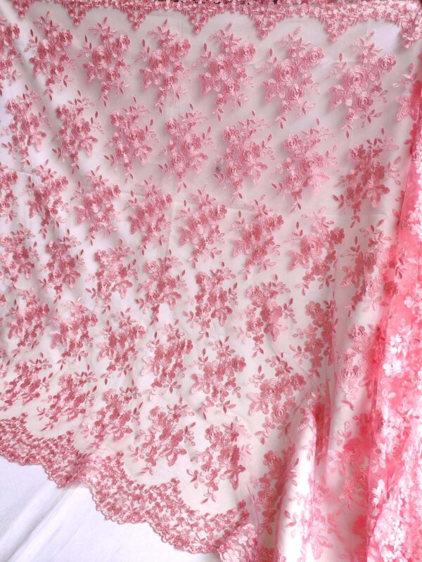 Pink floral embroidered lace fabric #20676 - Image 5