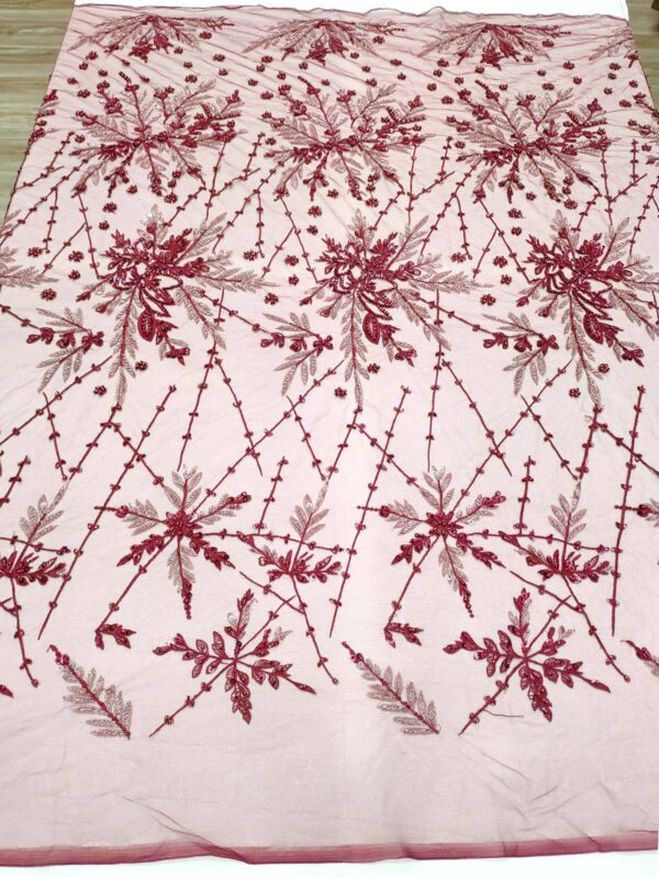 Burgundy net floral fabric #99426 - Image 5