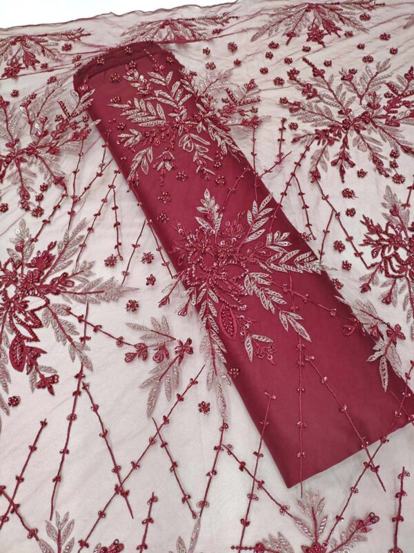 Burgundy net floral fabric #99426 - Image 2