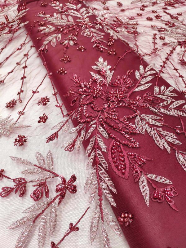 Burgundy net floral fabric #99426