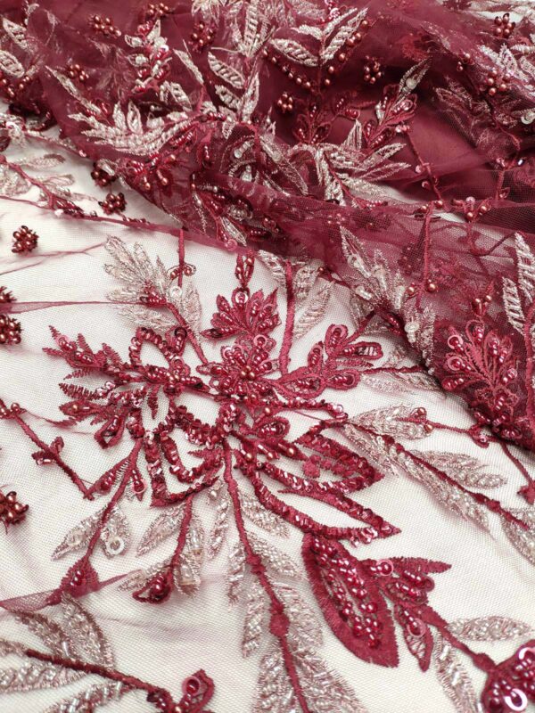 Burgundy net floral fabric #99426 - Image 4