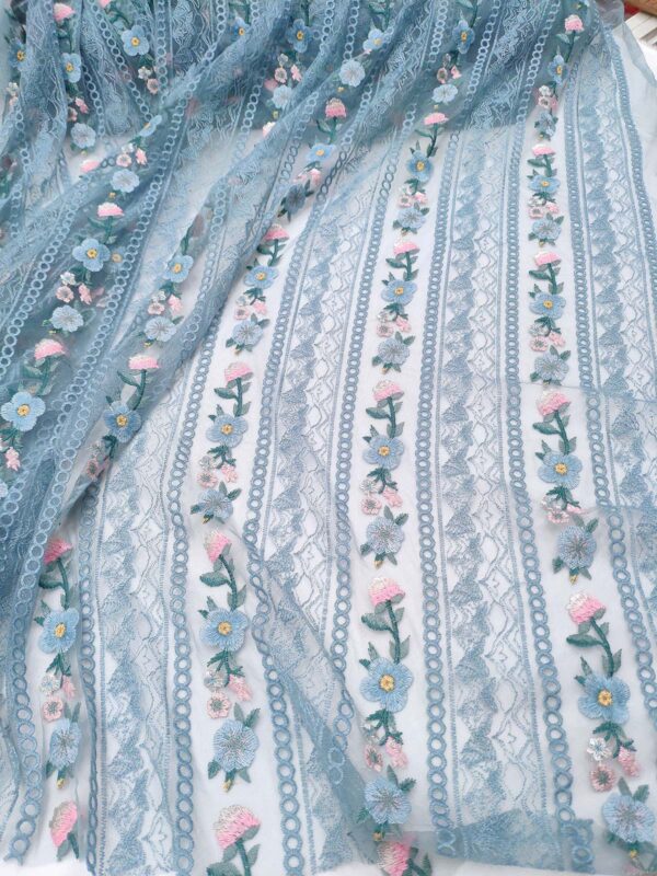 White and Pink net floral fabric #99480 - Image 6