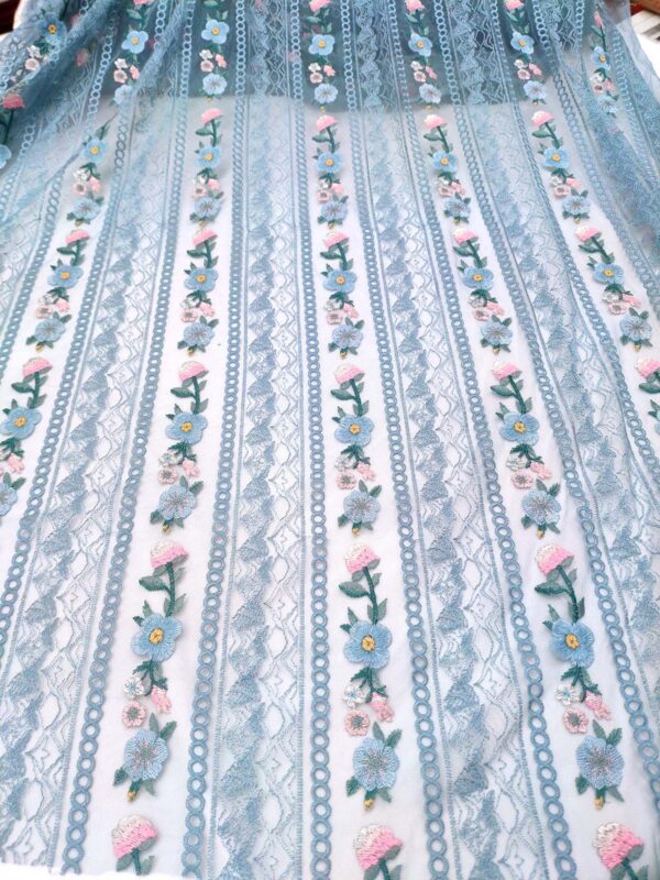 White and Pink net floral fabric #99480 - Image 9