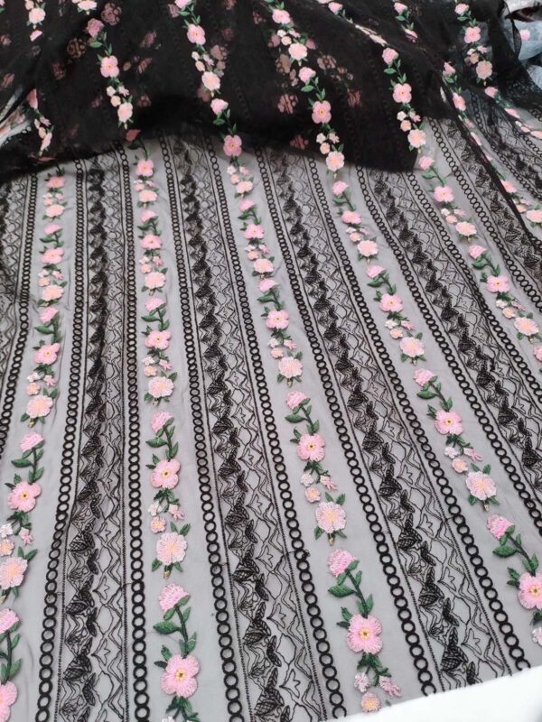 Black and Pink net floral fabric #99045 - Image 5