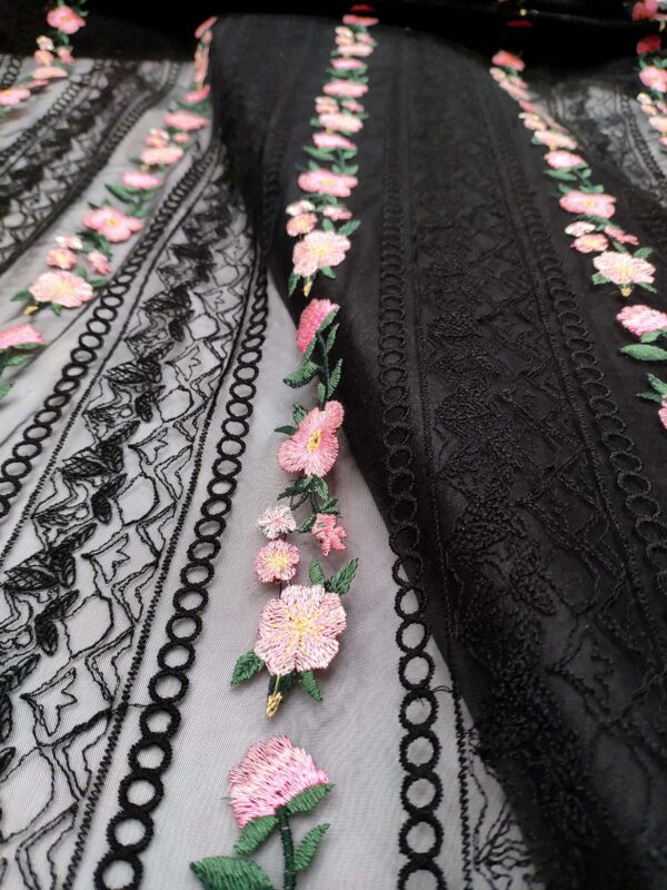 Black and Pink net floral fabric #99045 - Image 3