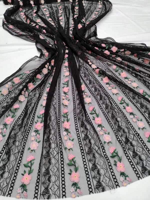 Black and Pink net floral fabric #99045 - Image 2