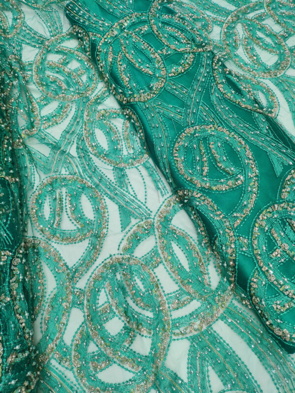 Turquoise Green beaded net fabric #50072