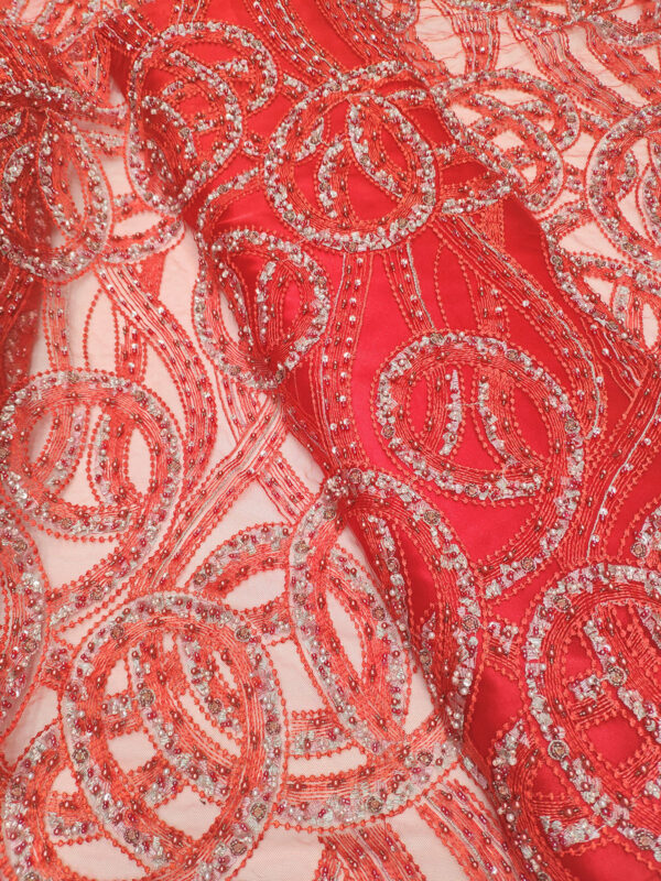 Red beaded net fabric #50071