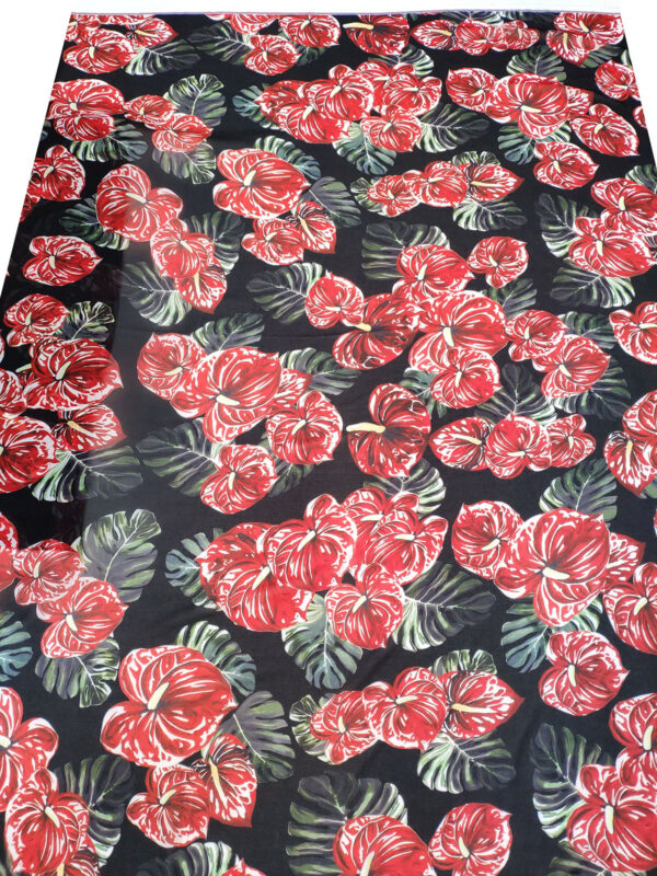 Black and Red leaf chiffon fabric #50026 - Image 4