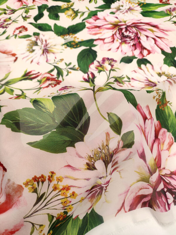 Cream floral chiffon fabric #50001 - Image 5