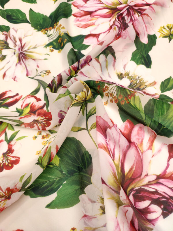 Cream floral chiffon fabric #50001 - Image 4