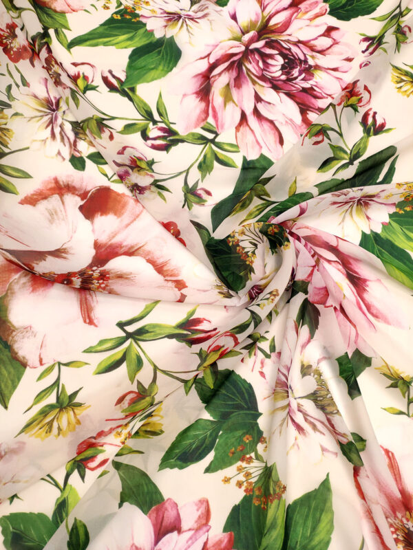 Cream floral chiffon fabric #50001 - Image 3