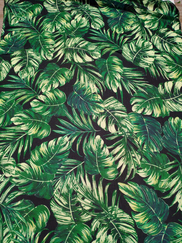 Green and Black leaf chiffon fabric #50025 - Image 4