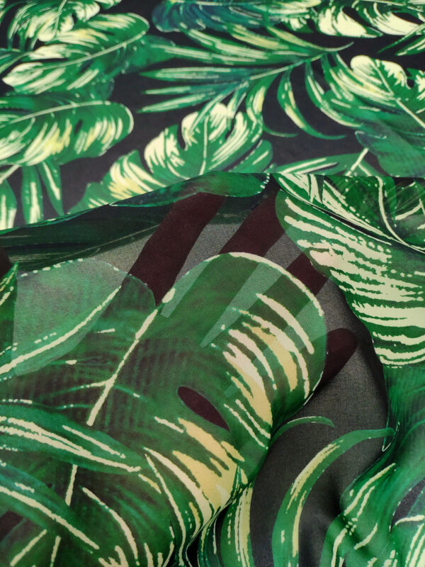 Green and Black leaf chiffon fabric #50025 - Image 5