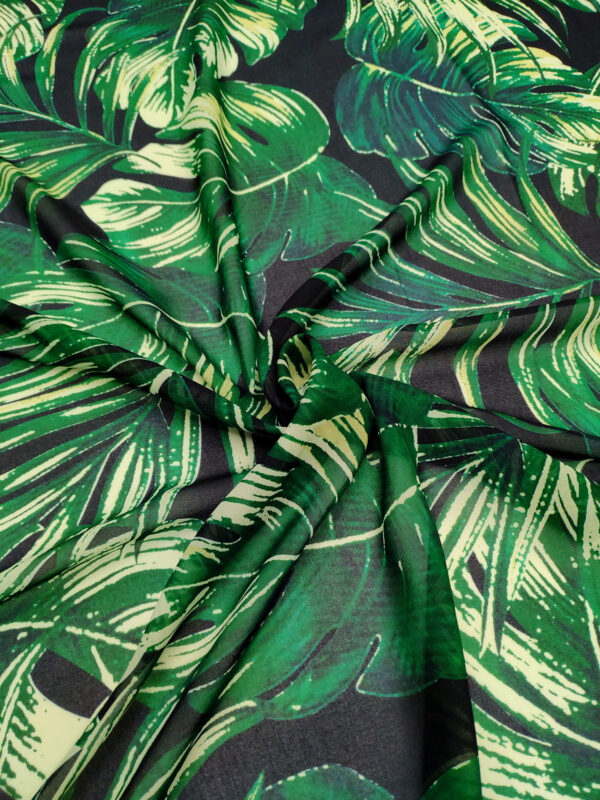 Green and Black leaf chiffon fabric #50025 - Image 3