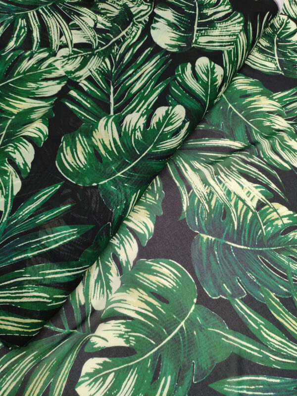 Green and Black leaf chiffon fabric #50025 - Image 2