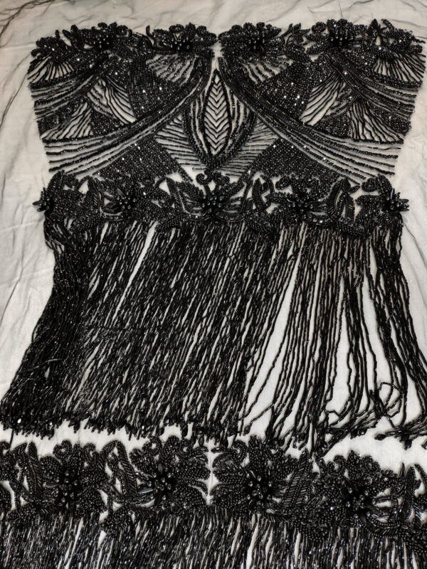 Black haute couture fringe lace #70159