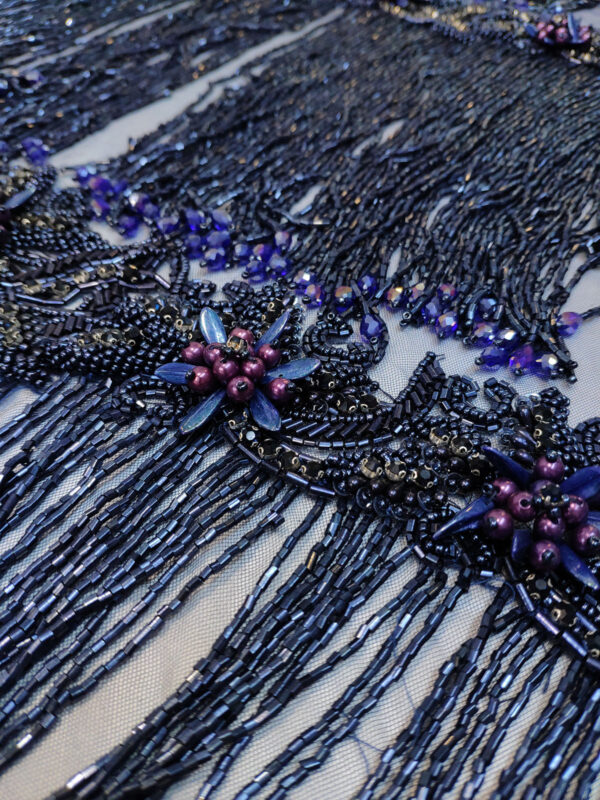 Navy blue haute couture fringe lace and 3d flower - Image 2