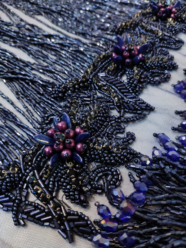 Navy blue haute couture fringe lace and 3d flower - Image 4