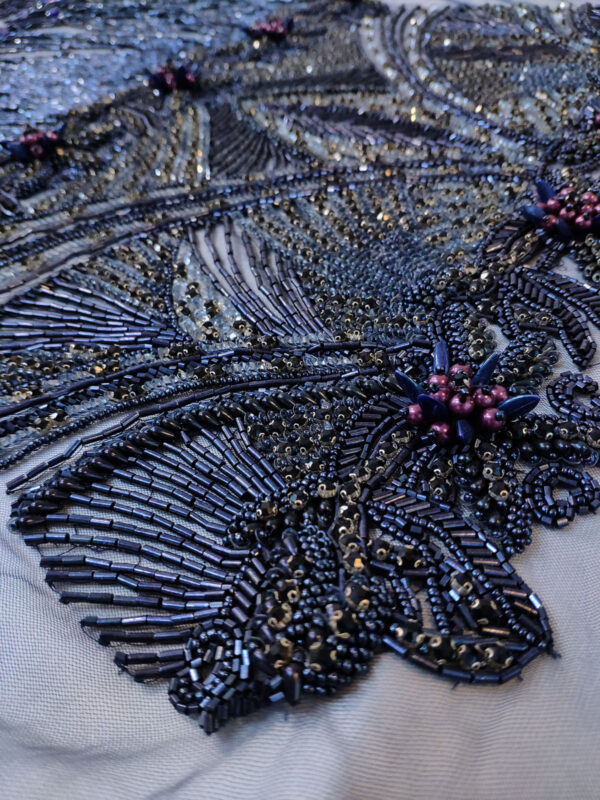 Navy blue haute couture fringe lace and 3d flower - Image 5