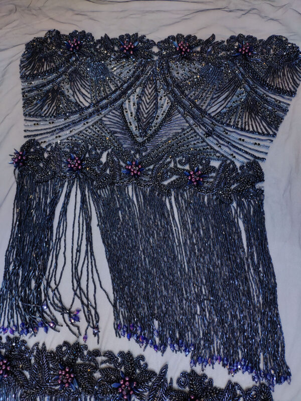 Navy blue haute couture fringe lace and 3d flower