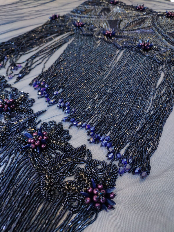 Navy blue haute couture fringe lace and 3d flower - Image 6