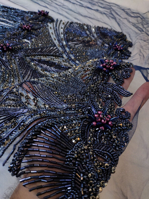 Navy blue haute couture fringe lace and 3d flower - Image 7