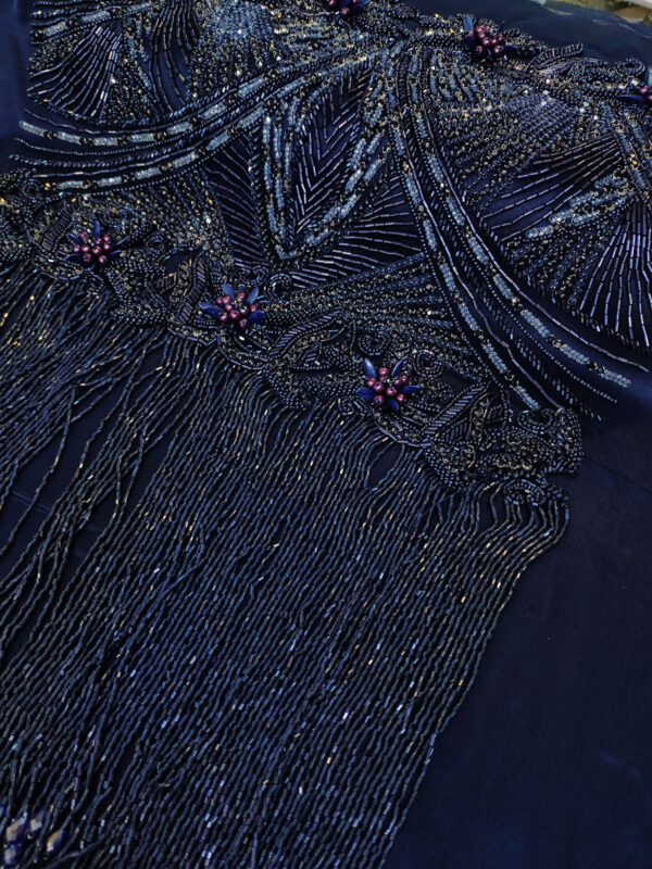 Navy blue haute couture fringe lace and 3d flower - Image 9