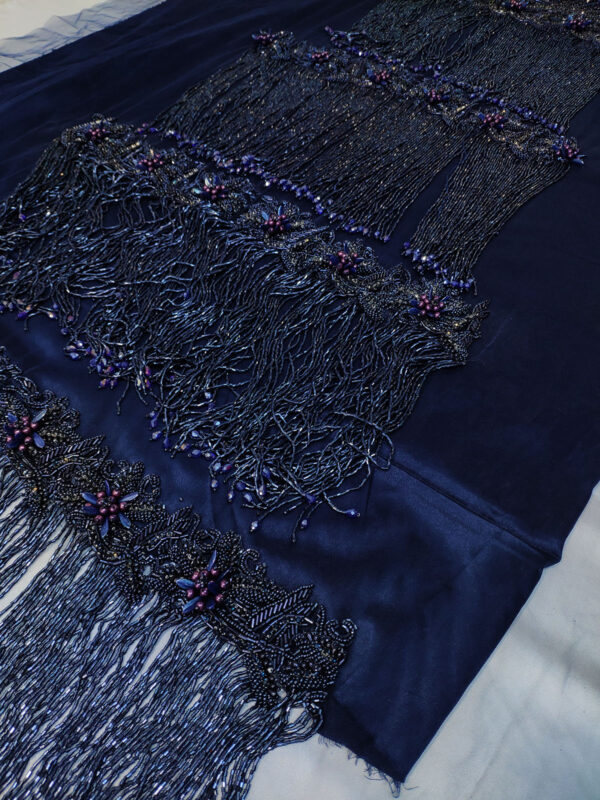 Navy blue haute couture fringe lace and 3d flower - Image 10