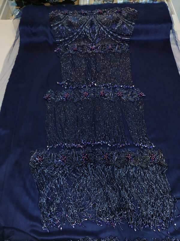 Navy blue haute couture fringe lace and 3d flower - Image 11