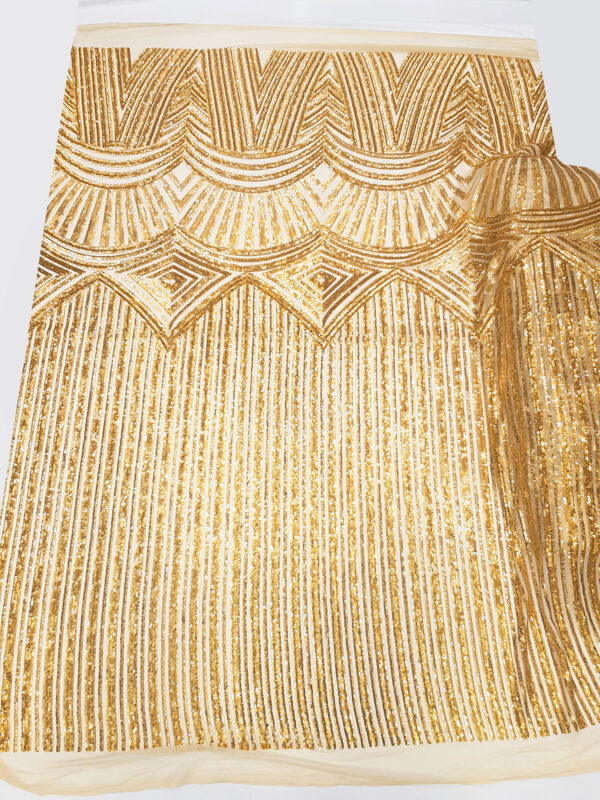 Gold sequined lace fabric #91511 - Image 5