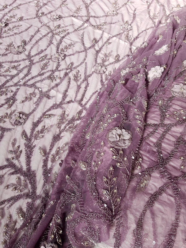 Purple 3d floral couture lace