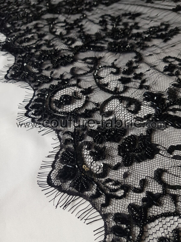 Black floral couture embroidered french lace - Image 11