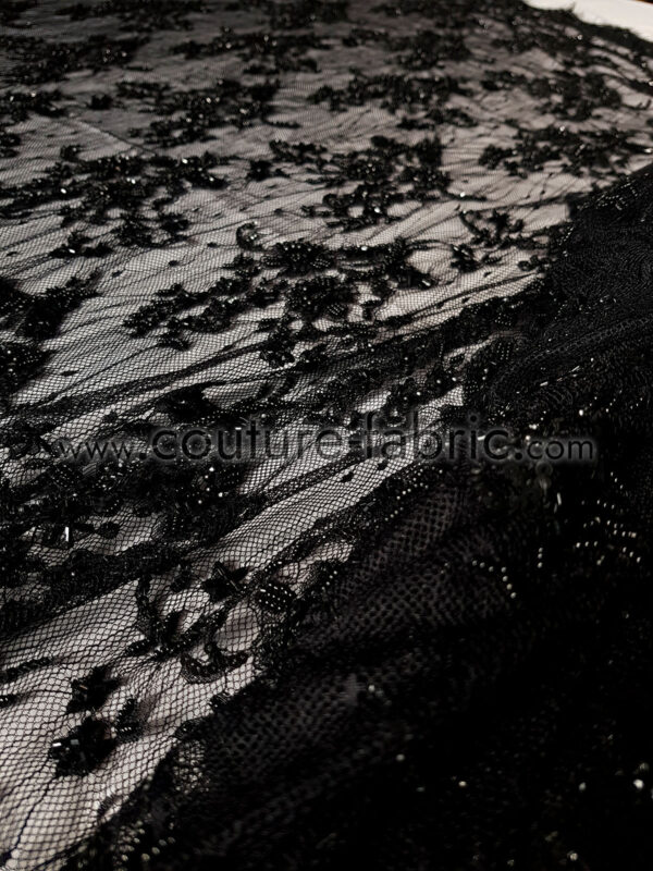 Black floral couture embroidered french lace - Image 9