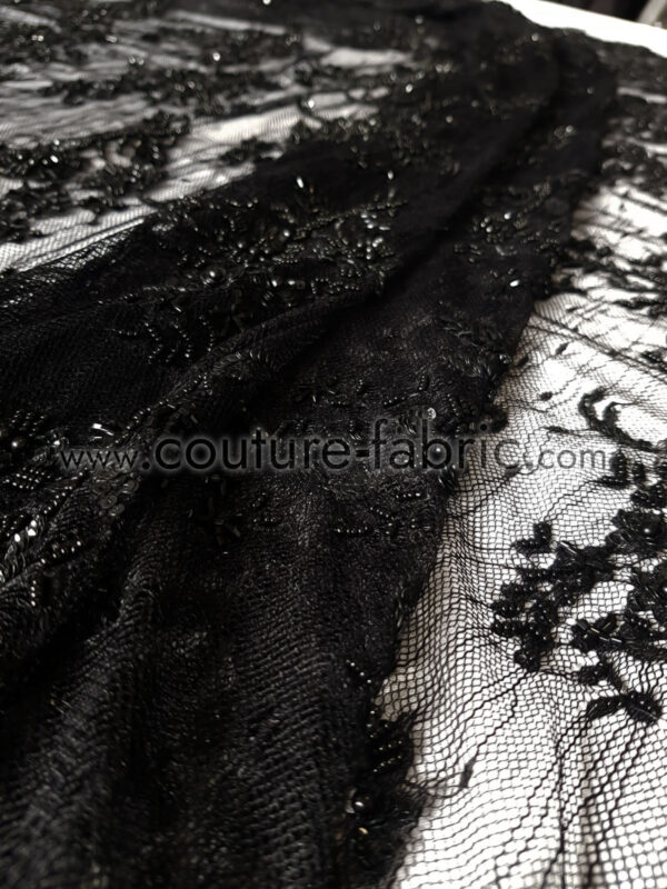 Black floral couture embroidered french lace - Image 7