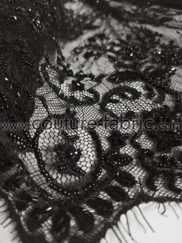 Black floral couture embroidered french lace - Image 6