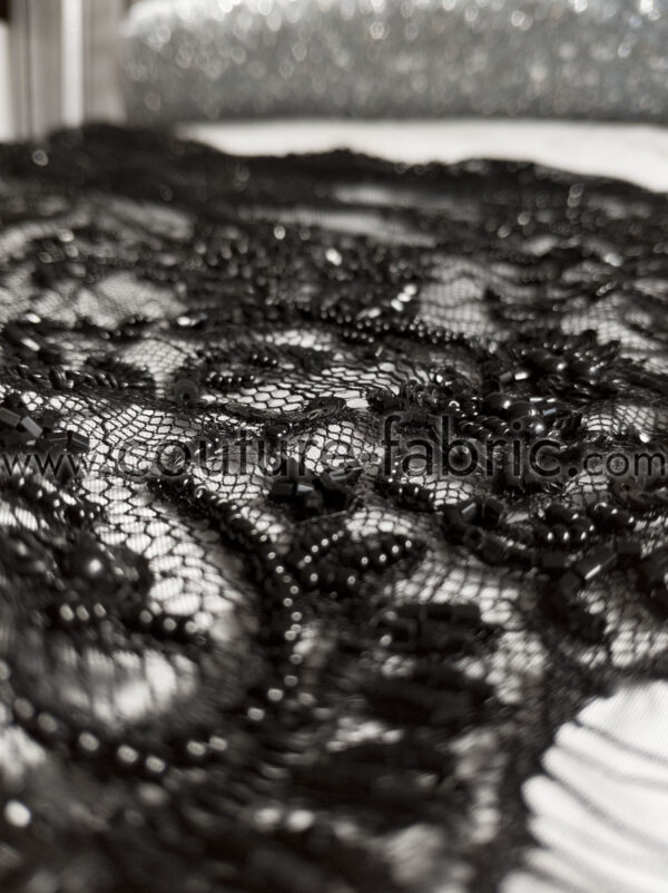 Black floral couture embroidered french lace - Image 5