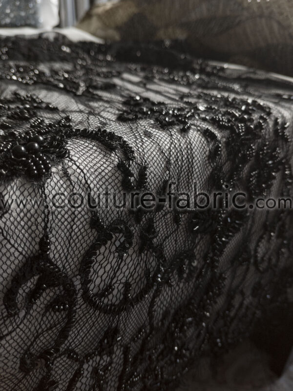 Black floral couture embroidered french lace - Image 4