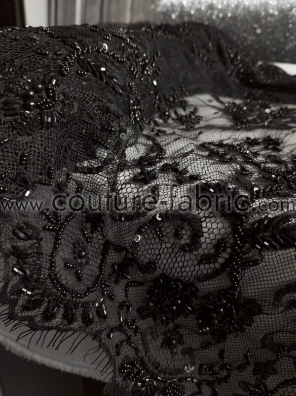 Black floral couture embroidered french lace - Image 2